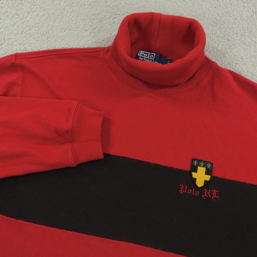VTG Polo Ralph Lauren Sweater Mens Large Red Turtleneck RL Rugby Crest Pullover